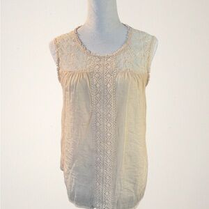 VALERIE STEPHENS Cream Sleeveless Peasant Top Crochet Lace Women’s Size Small